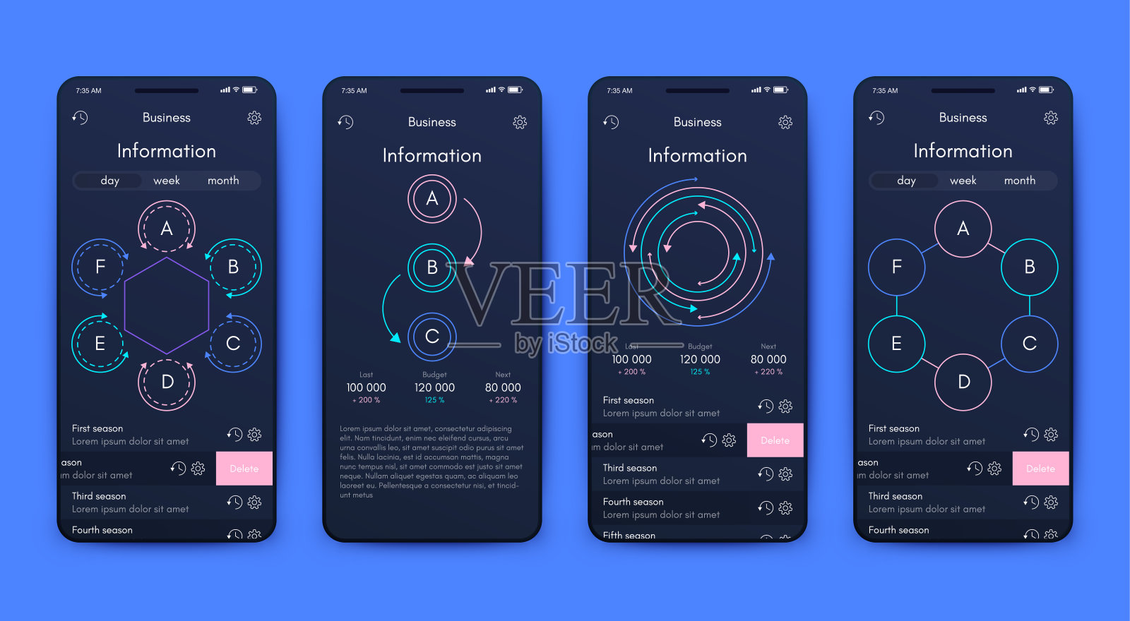 矢量图形信息图形与六个选项。模板创建移动应用程序，工作流布局，图表，横幅，网页设计，业务报告与6个步骤插画图片素材