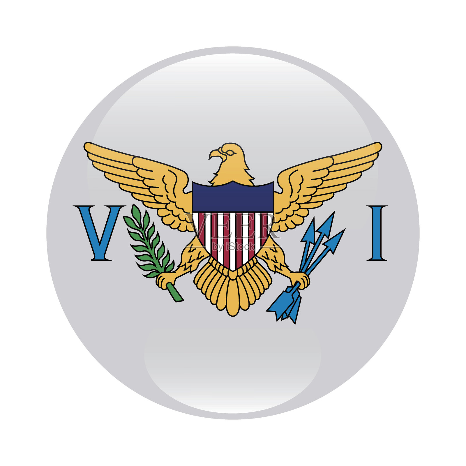 美属维尔京群岛旗帜。美属维尔京群岛圈旗。国旗图标。标准颜色。圆形标志。电脑插图。数码插图。矢量插图。插画图片素材