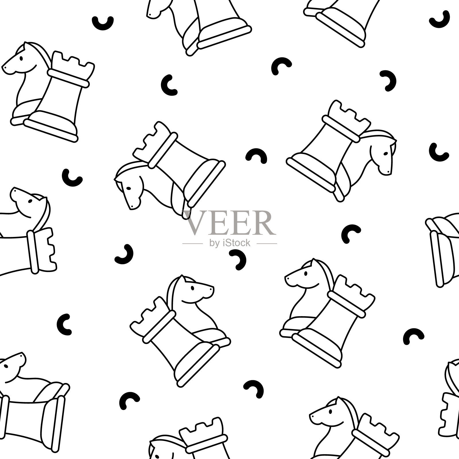 棋子。无缝模式。着色页面。手绘风格。矢量图。设计的饰品。插画图片素材