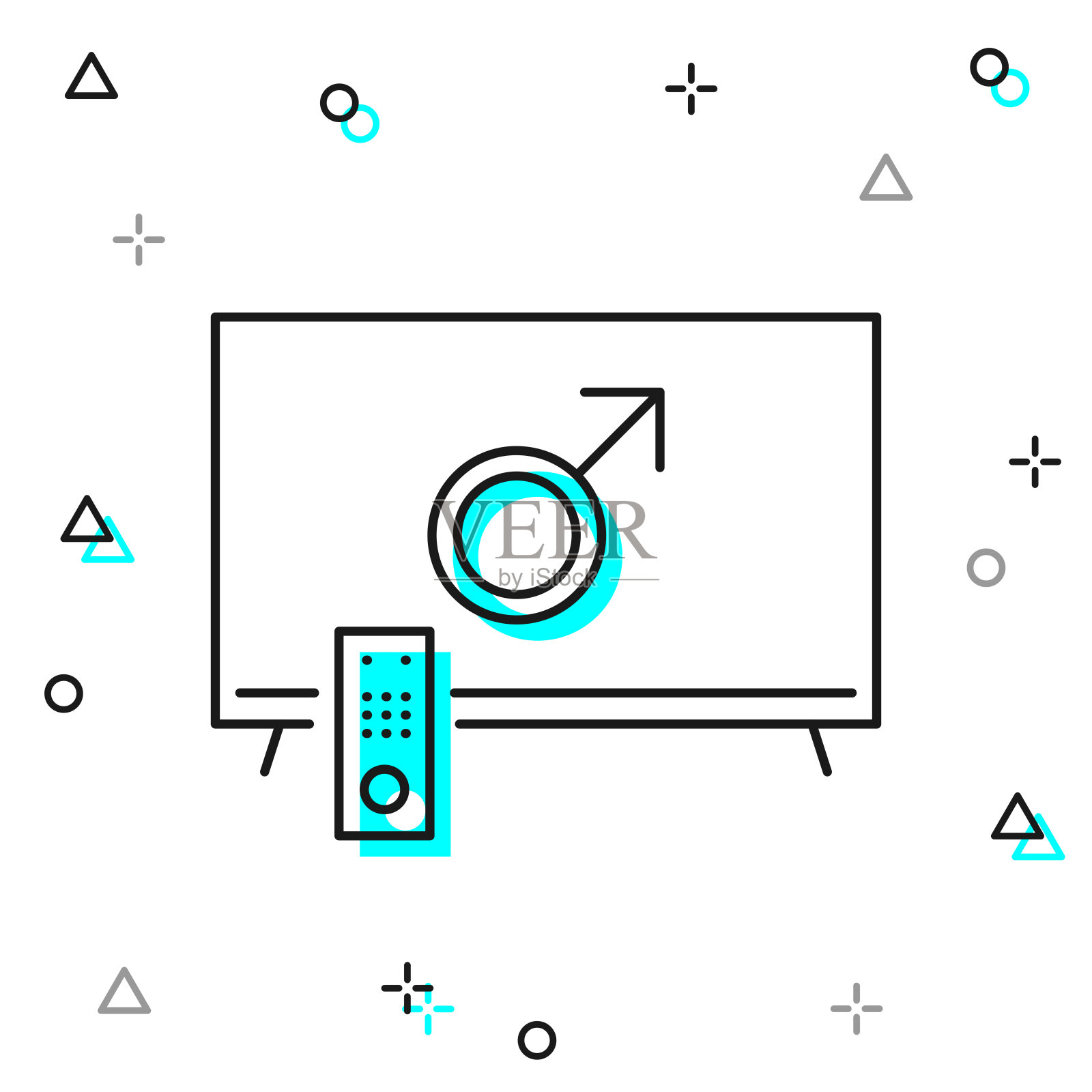 电视上有男性的象征。白色背景上的线图标插画图片素材