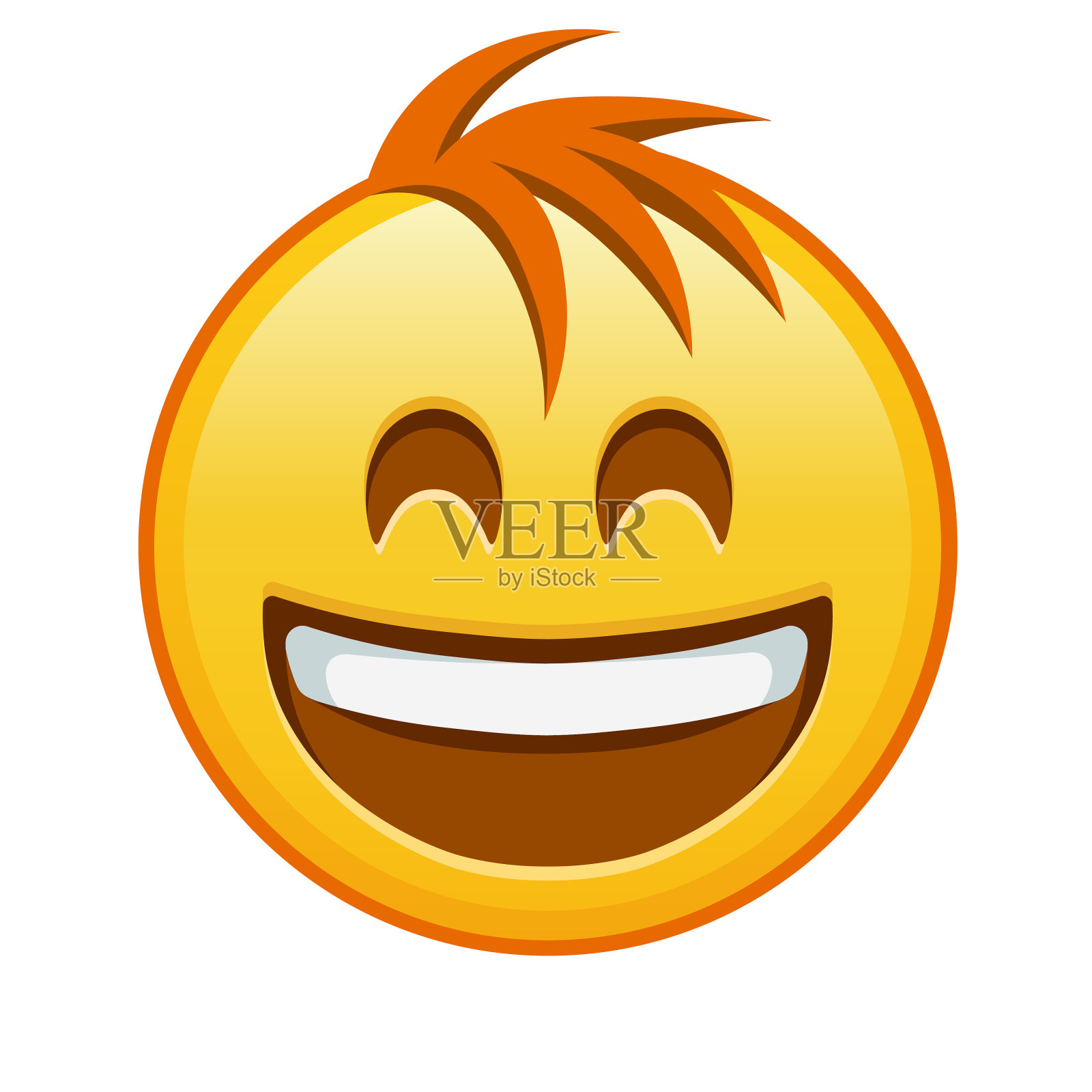 大尺寸的黄色表情符号，带头发的微笑插画图片素材
