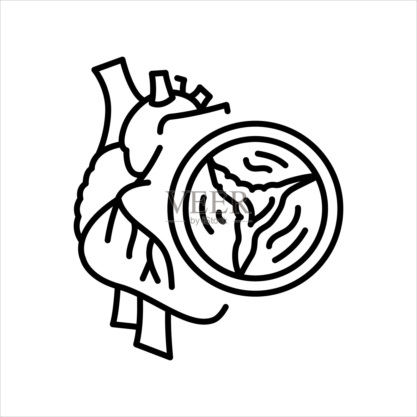 心脏瓣膜病线黑色图标。网页标志插画图片素材
