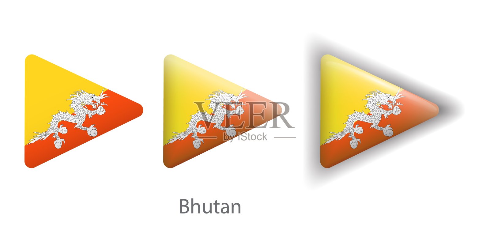 不丹国旗矢量图标设置在圆形三角形的形状插画图片素材