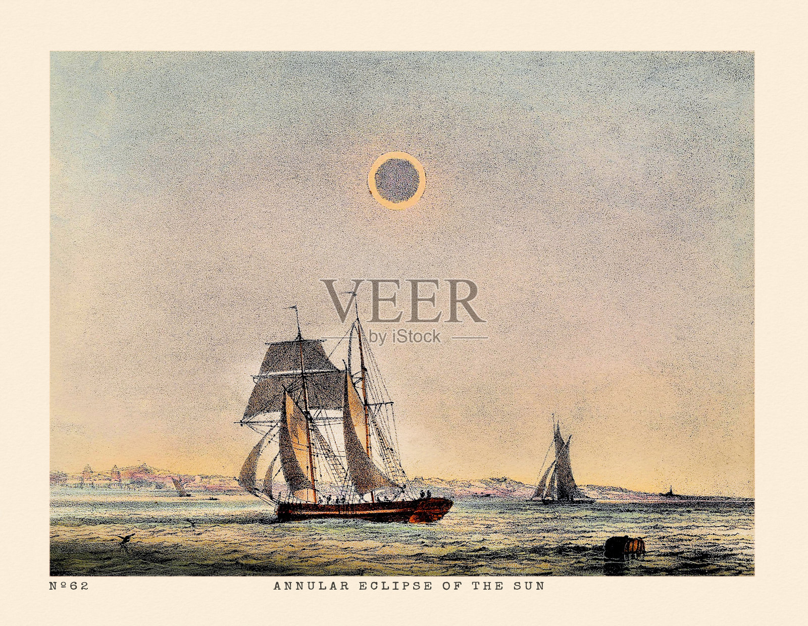 复古天文现象场景插图。Anular Eclipse插画图片素材