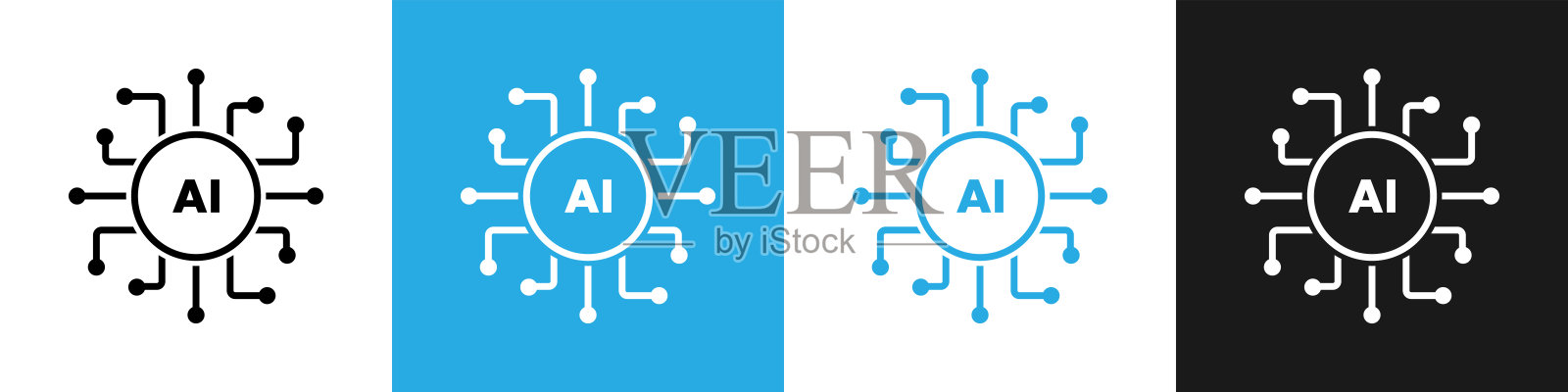 人工智能处理器芯片。人工智能。矢量图标符号平面设计，标志，网站，社交媒体。AI图标或标志。矢量图标插画图片素材