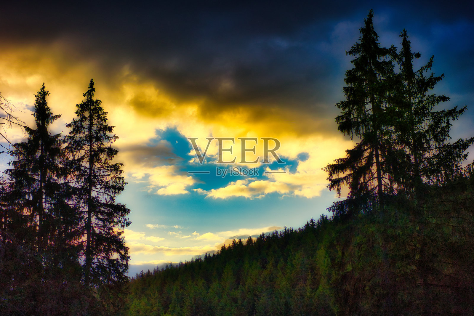 图林根森林里Rennsteig的日落照片摄影图片