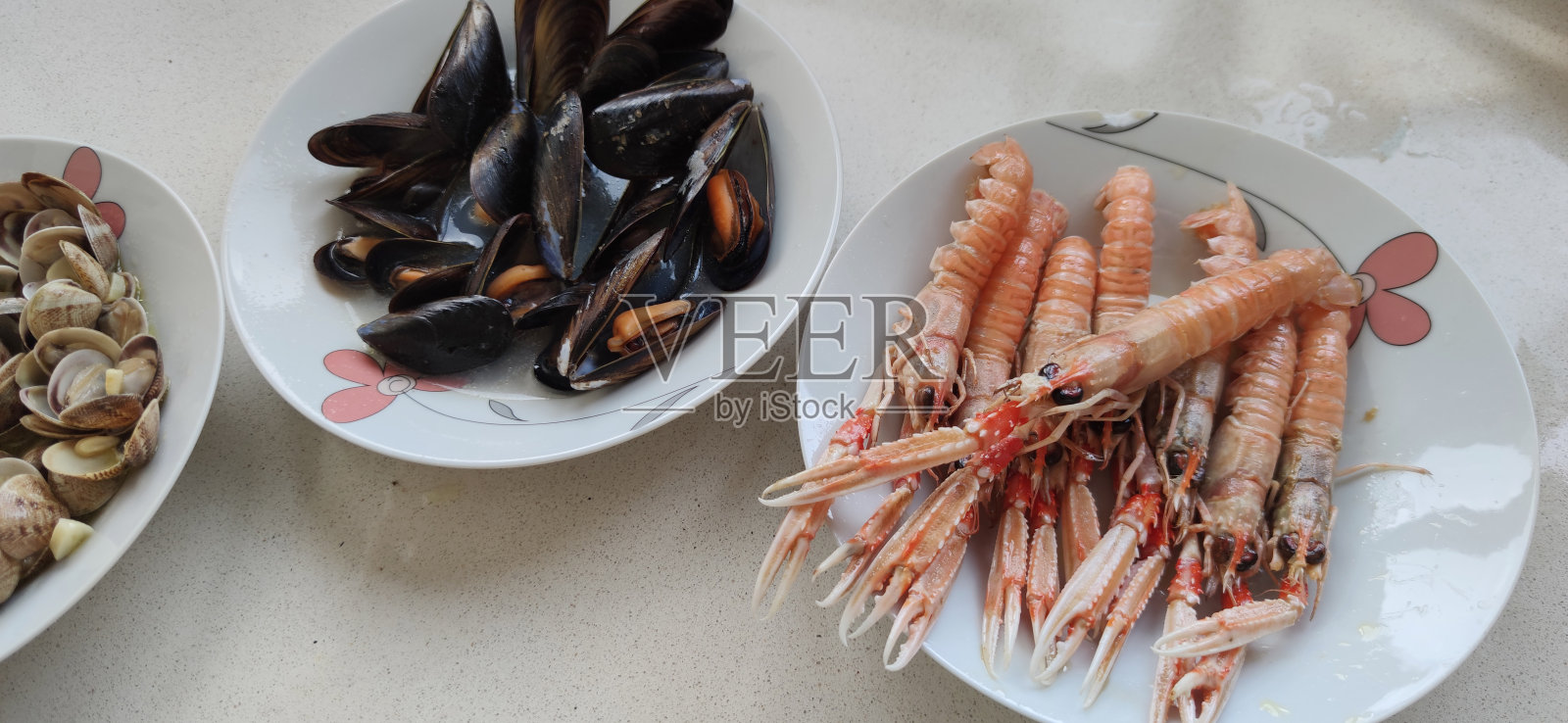 作为海鲜的贻贝、小龙虾和贝类照片摄影图片