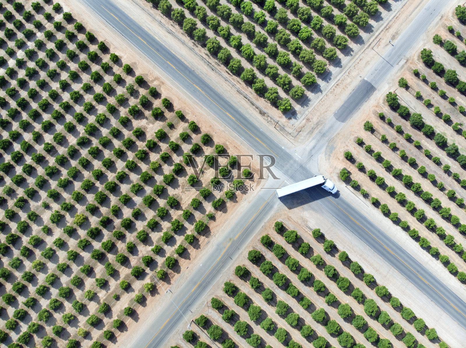 橘子园和道路的鸟瞰图照片摄影图片