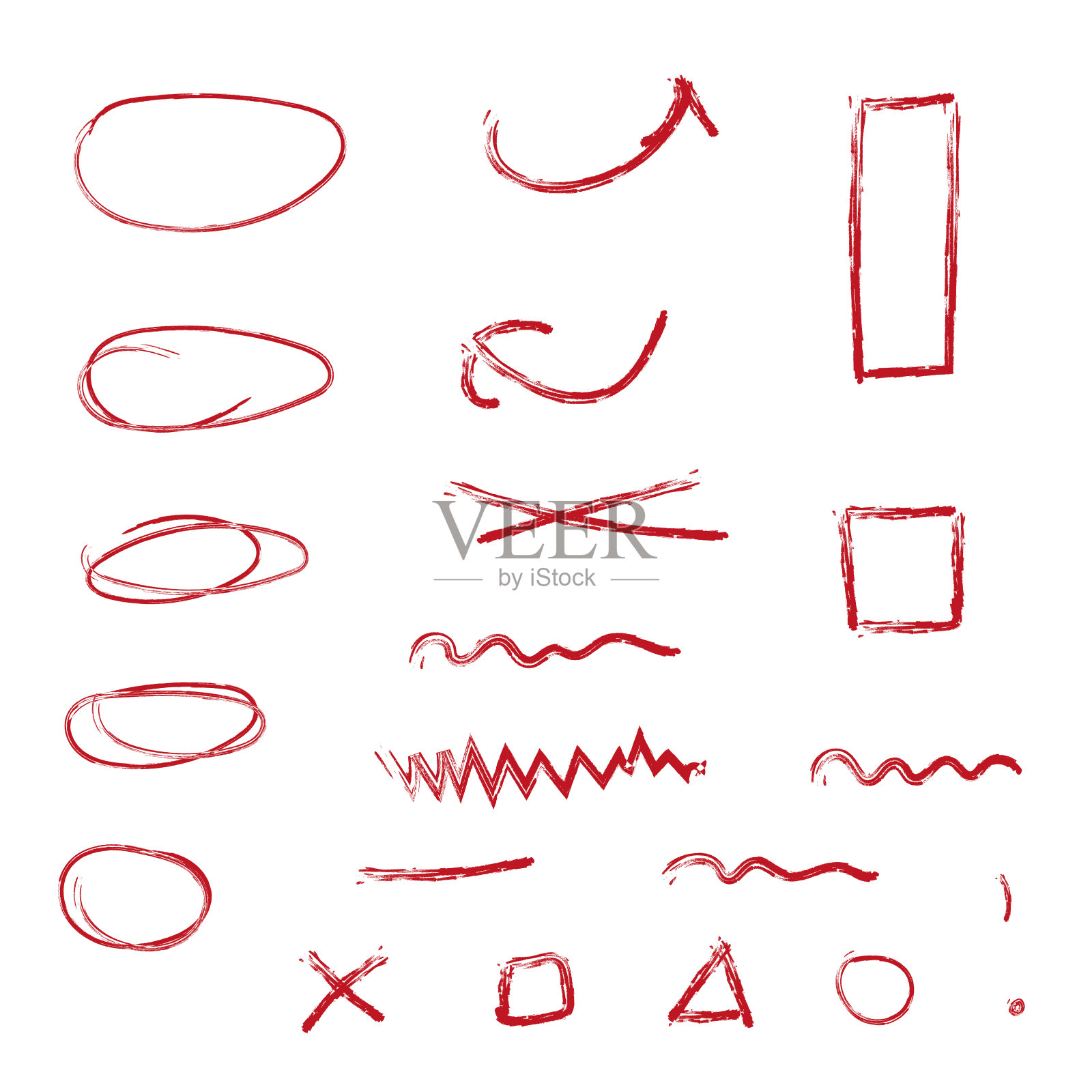 红色粉笔笔画集，刷，下划线，笔记，圆圈插画图片素材