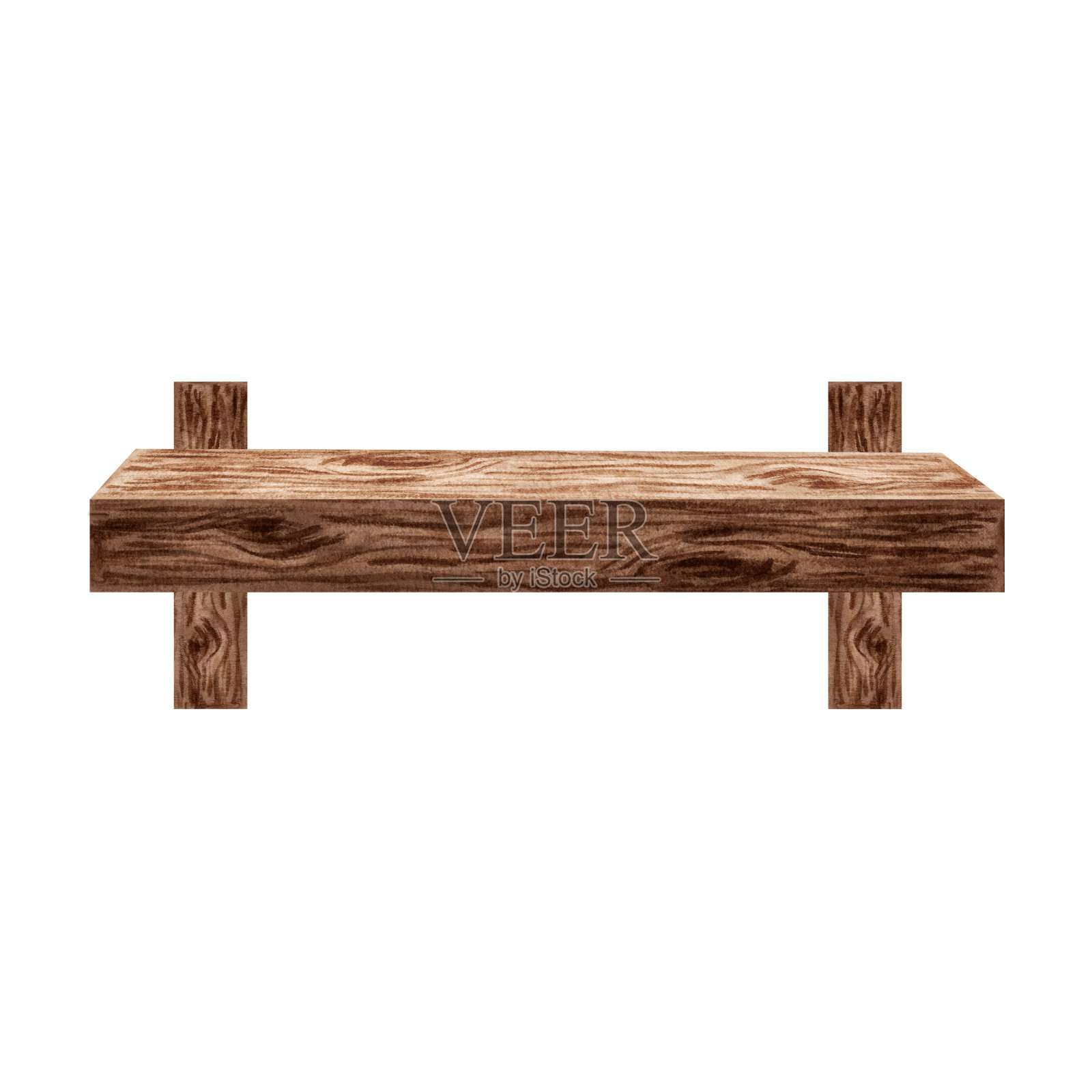 书架木质挂墙。手绘水彩插图孤立。舒适的家庭书桌，图书馆内部。摆放书籍和文具的家具。剪贴画贴纸，书店，卡片，网站。插画图片素材