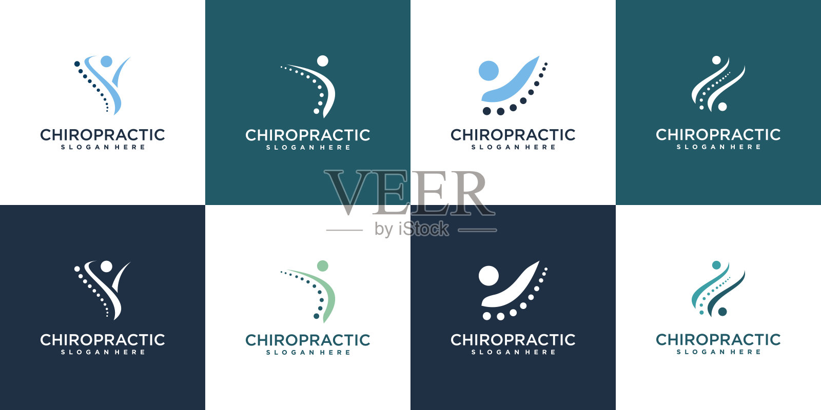 脊椎按摩标志集合与现代风格的高级矢量插画图片素材