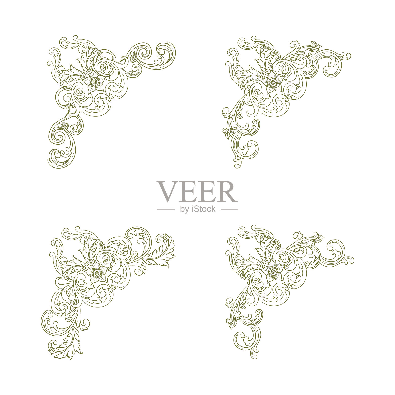 经典复古巴洛克维多利亚框架分离元素经典婚礼邀请插画图片素材