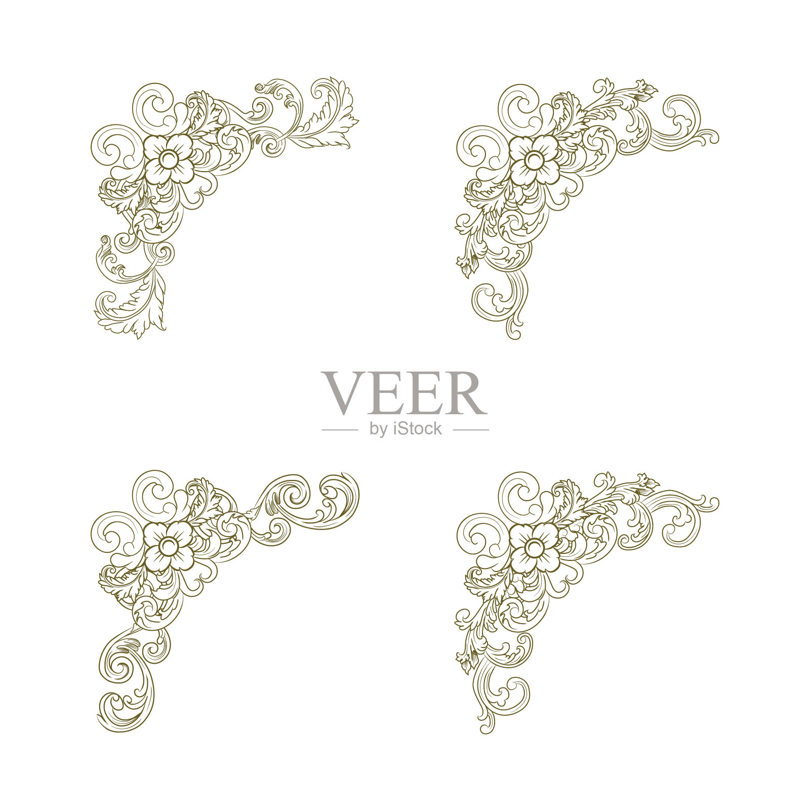 经典复古巴洛克维多利亚框架分离元素经典婚礼邀请插画图片素材