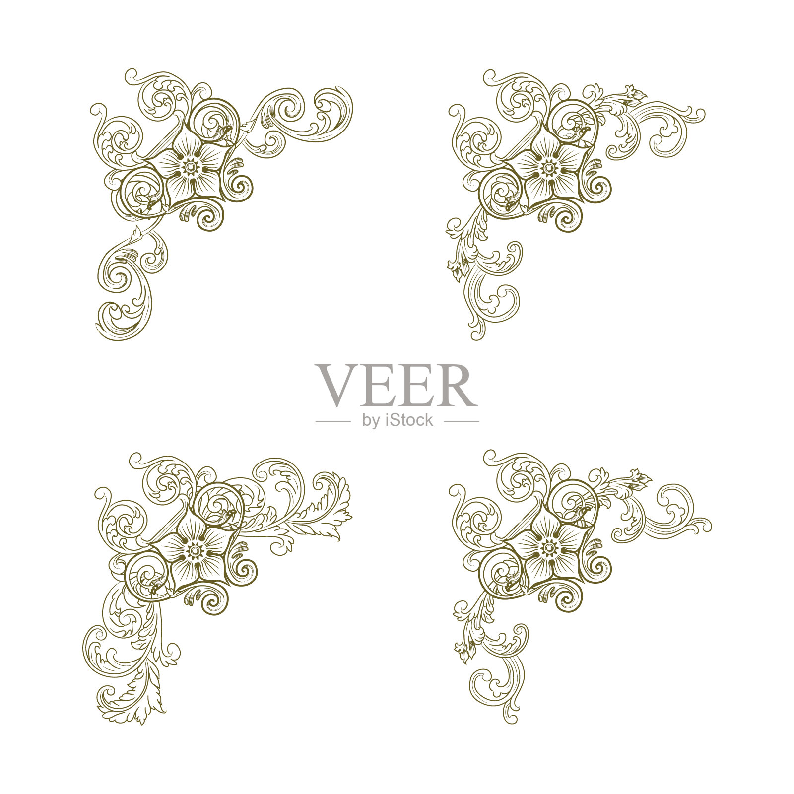 经典复古巴洛克维多利亚框架分离元素经典婚礼邀请插画图片素材