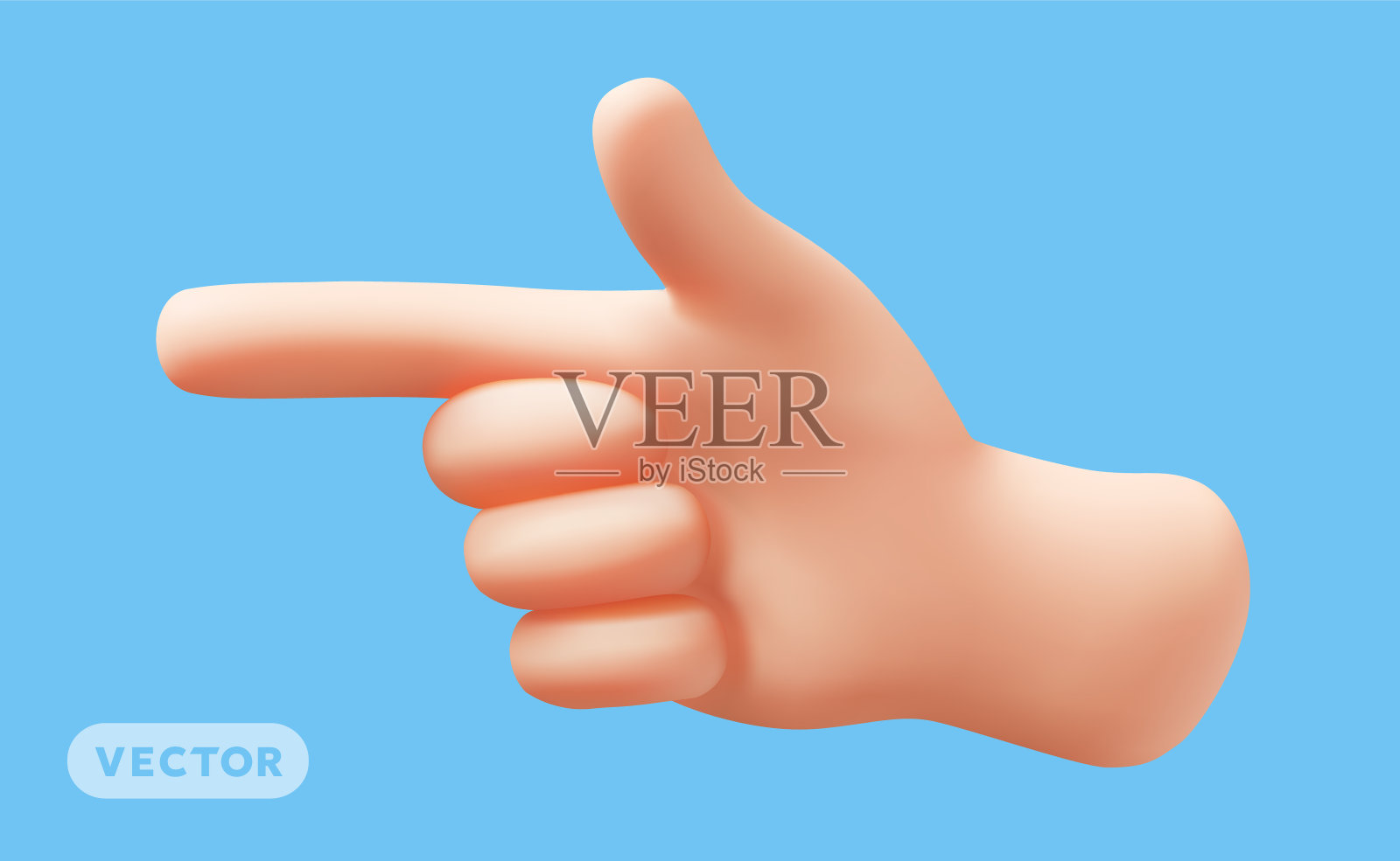 矢量插图的手指点手势男性手在蓝色的背景。3d风格设计的男人白色皮肤的手指向左边的手势插画图片素材