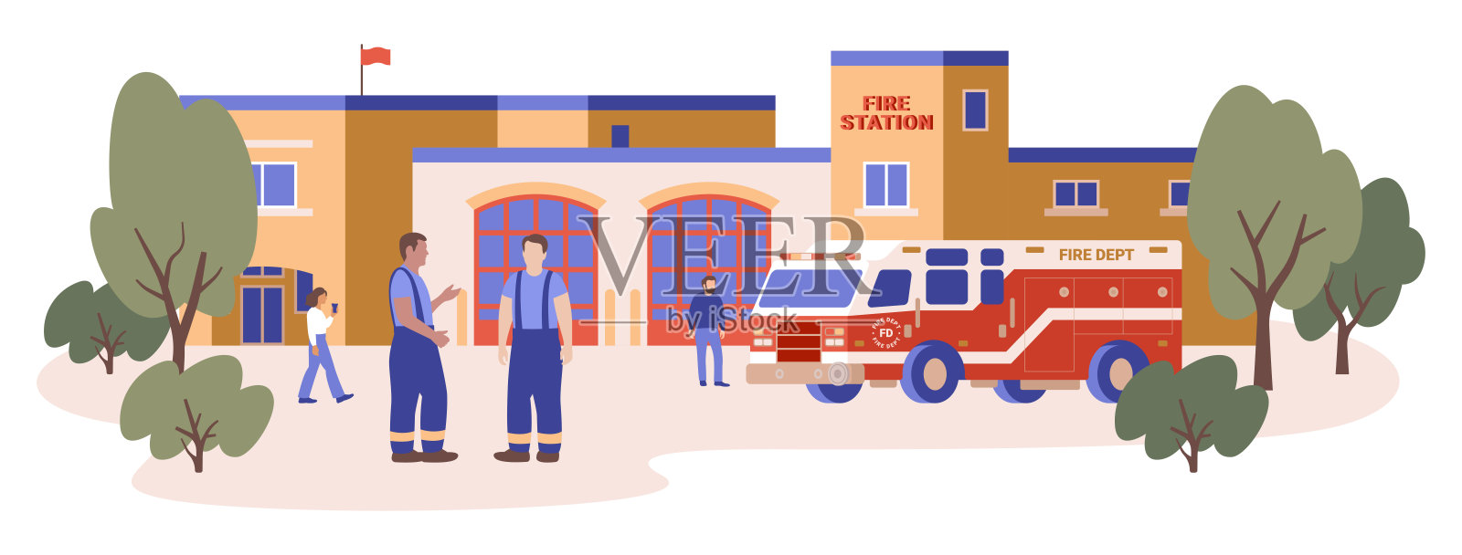 消防员和消防站的概念。插画图片素材
