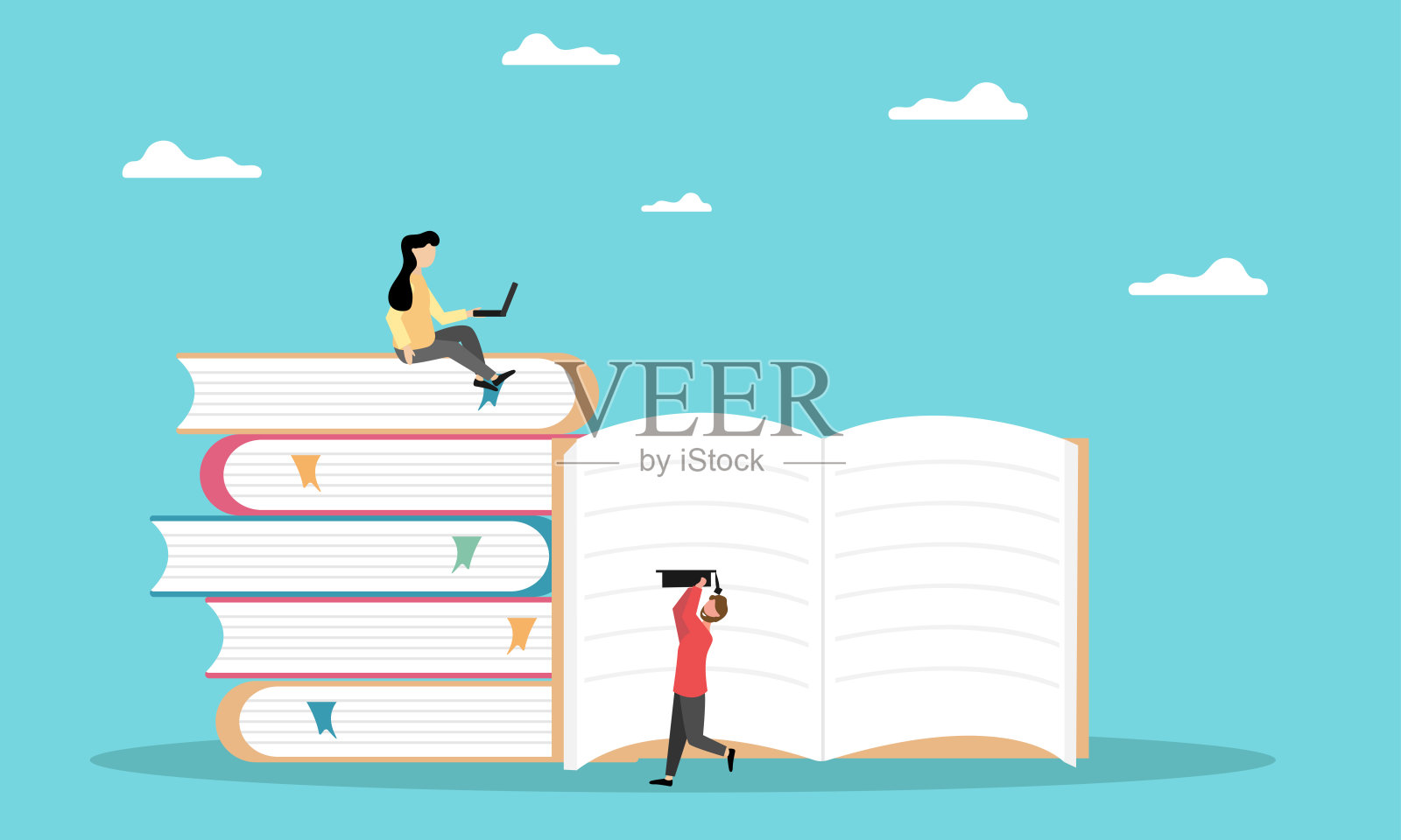 年轻的学生自学和实现人生目标。自我教育理念。插画图片素材