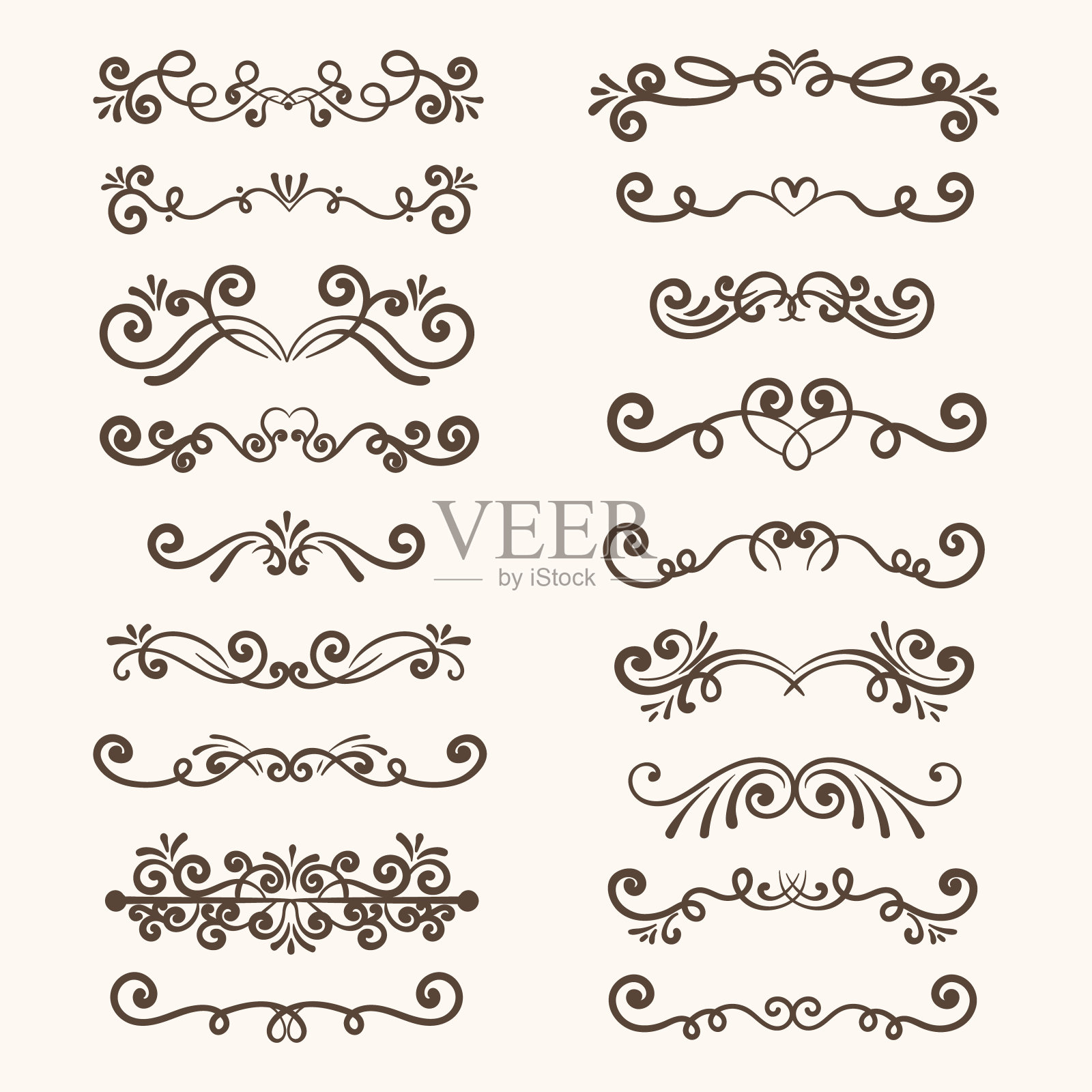 现代手绘装饰漩涡和文本分隔集合。婚礼装饰设计元素插画图片素材