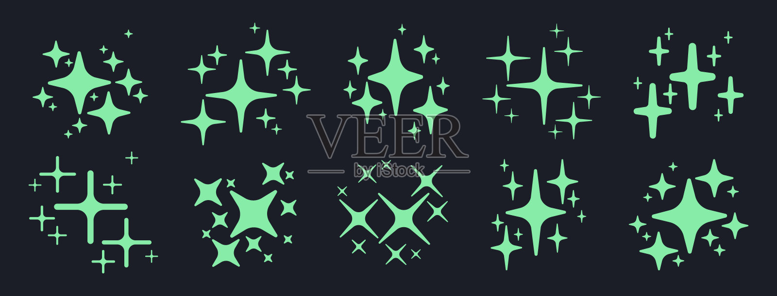 闪亮的星星。闪光手电筒轮廓，闪亮闪烁的火花和星星平面矢量插图集。闪烁的火花收集插画图片素材