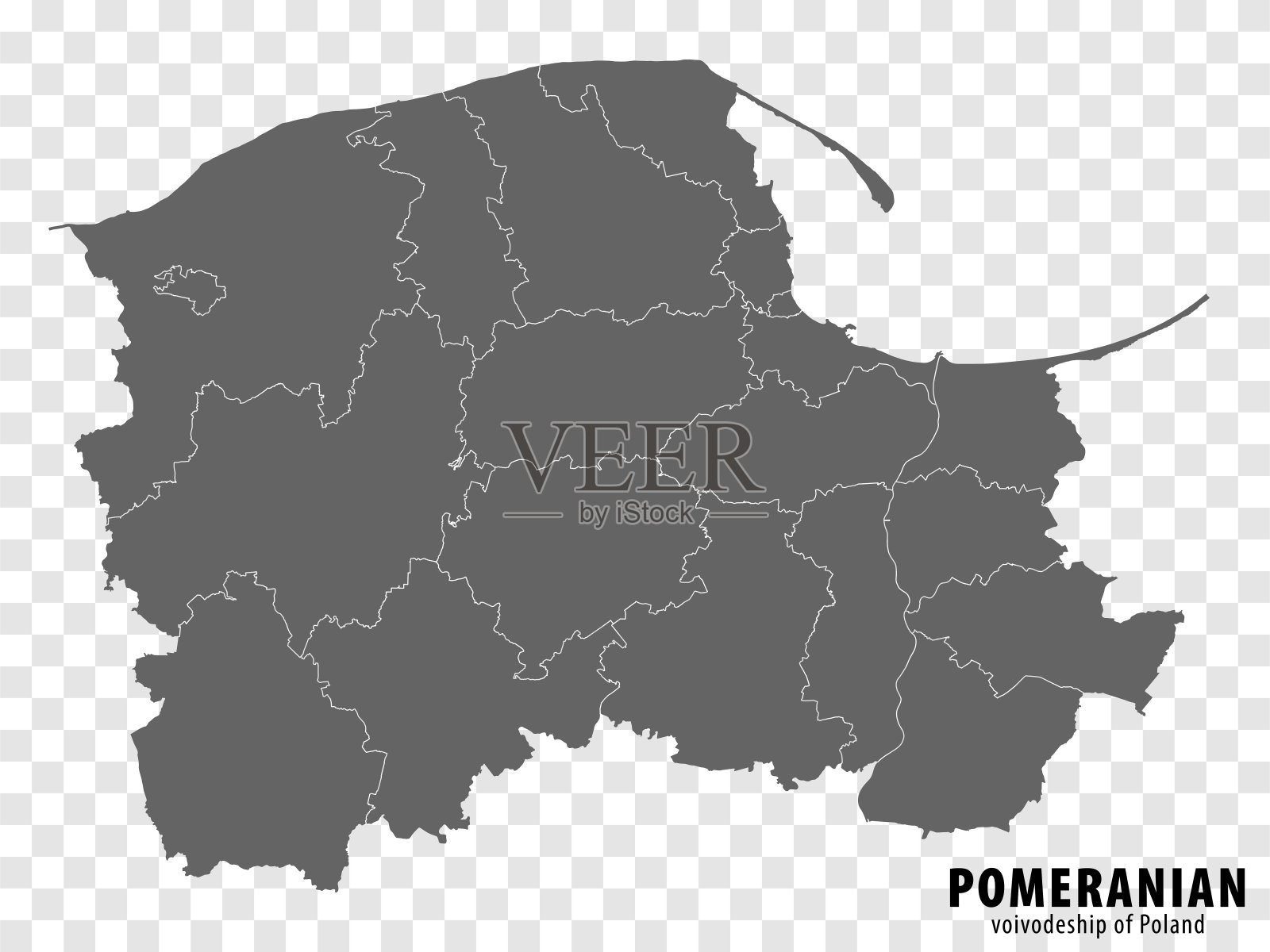 波兰波美拉尼亚省空白地图。高质量的地图波美拉尼亚省与透明背景的地区为您的网站设计，标志，应用程序，用户界面。波兰共和国。EPS10。插画图片素材