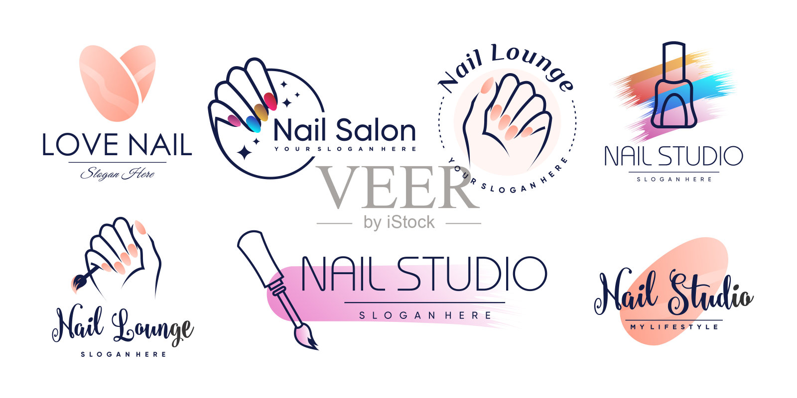 具有创意和独特元素概念的指甲系列插画图片素材