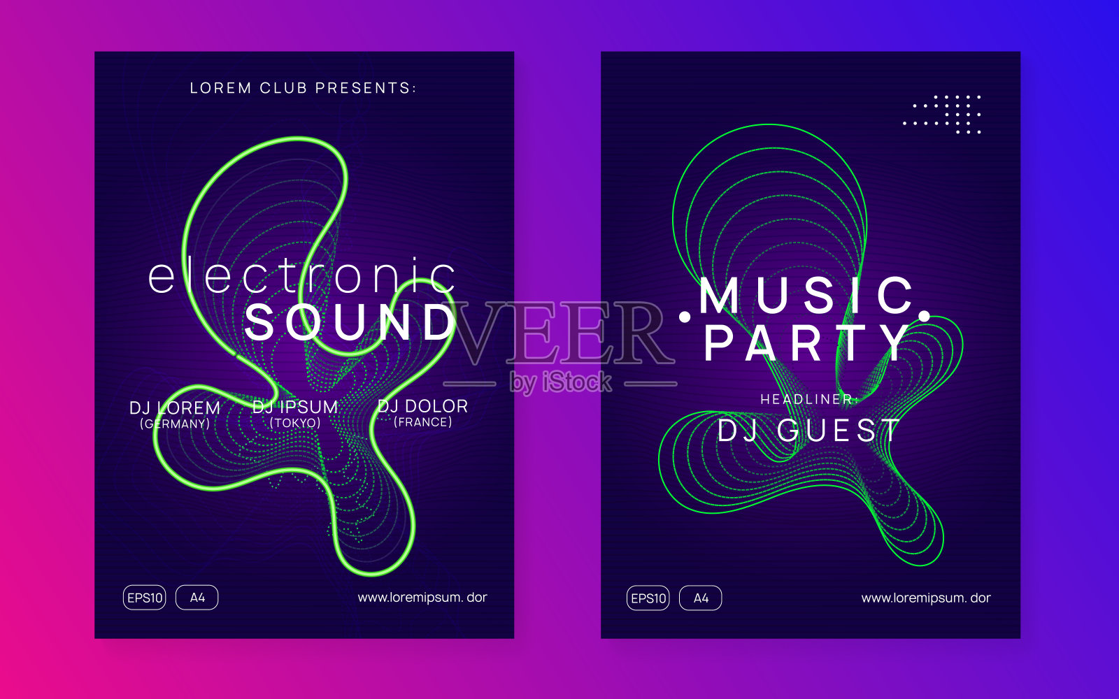 Edm旗帜。声波音频说明。蓝色科技海报。声音设计。紫罗兰夜总会背景。节日邀请。Fest音乐会元素。粉红Edm旗插画图片素材