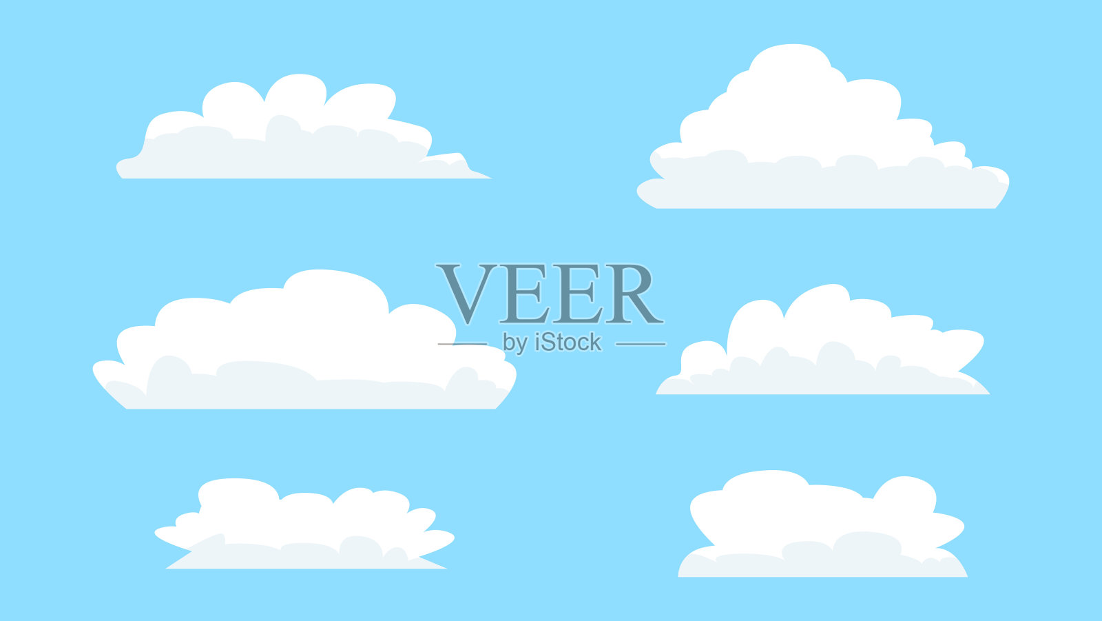 白云卡通集孤立的蓝色背景插画图片素材