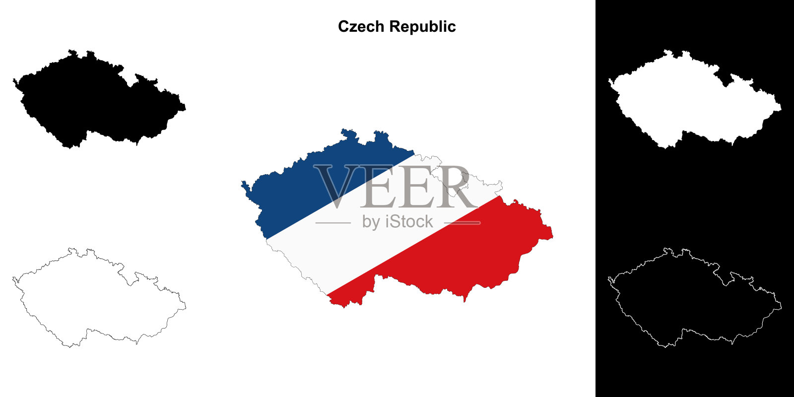 捷克共和国空白轮廓地图集插画图片素材
