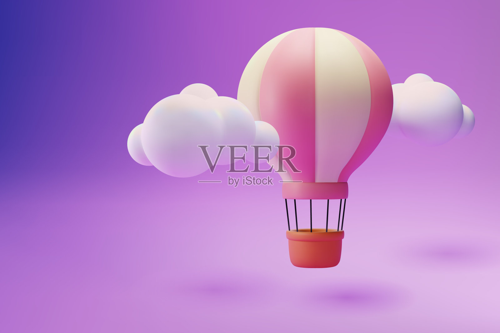 3d有云的热气球。向量插画图片素材