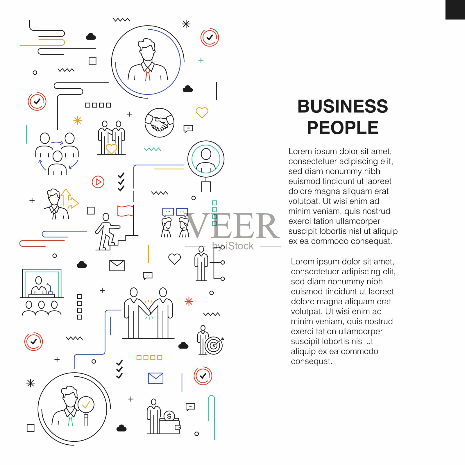 商业人士相关的矢量横幅设计概念。全局多球体随时可用的模板。网页横幅，网站标题，杂志，移动应用程序等。现代设计。插画图片素材