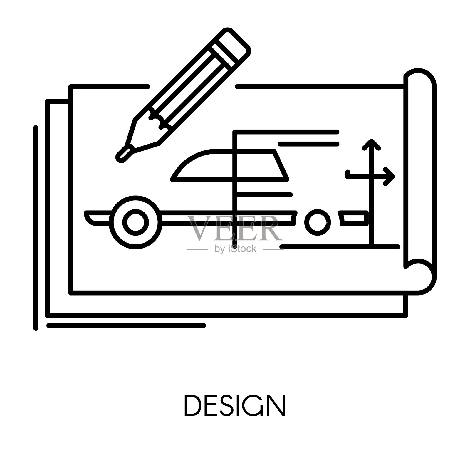 汽车技术设计，机械工程图纸隔离图标插画图片素材