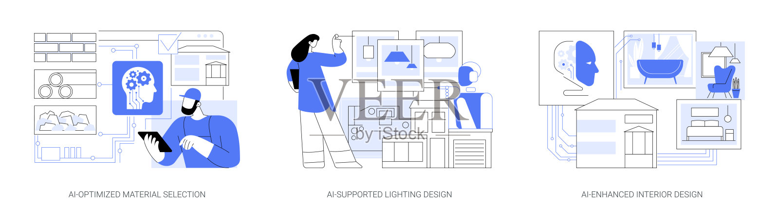 AI工具在建筑和设计抽象概念矢量插图。插画图片素材