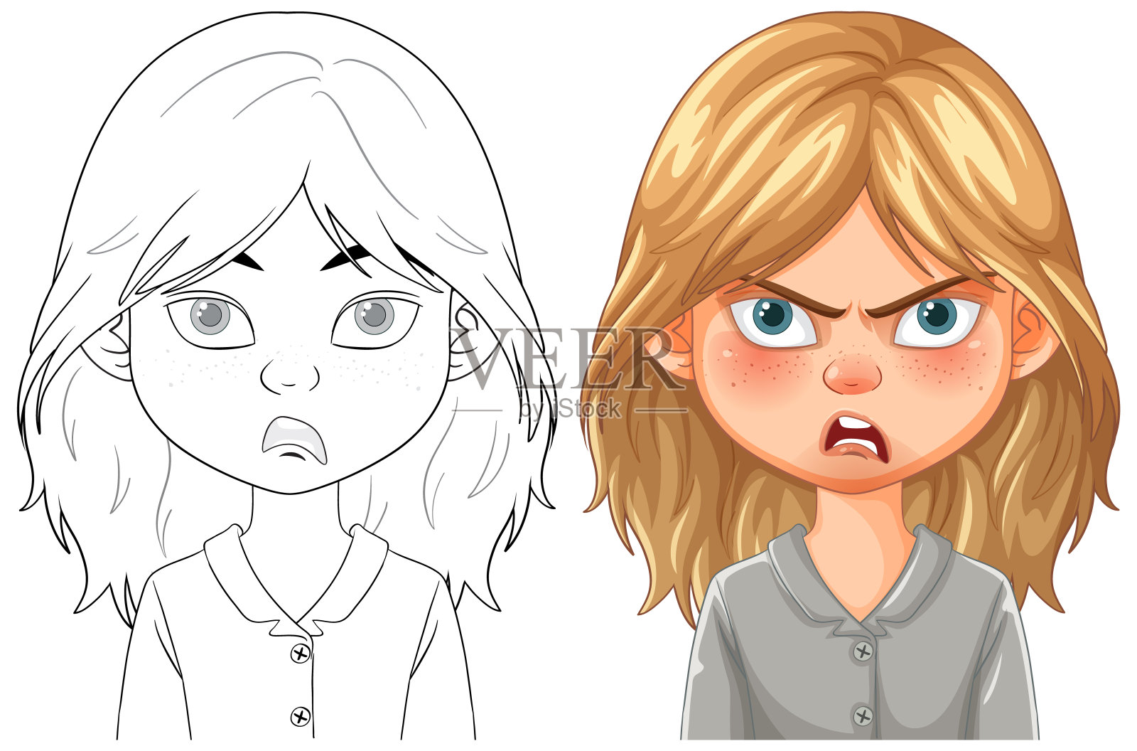 一个生气的女孩的矢量图插画图片素材