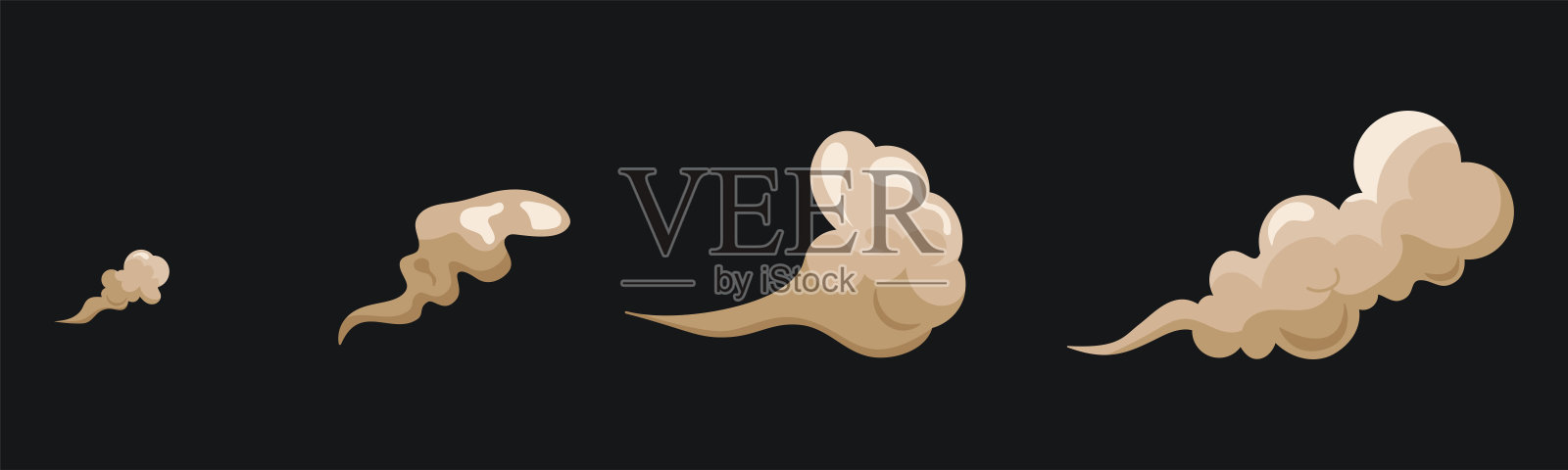 卡通烟雾和尘埃云。尘埃颗粒被隔离。干沙飞扬。矢量图插画图片素材