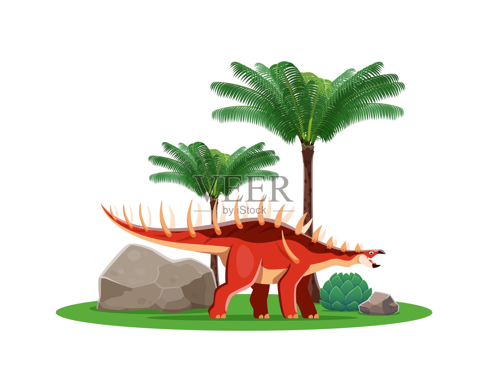 史前卡通红色恐龙Kentrosaurus插画图片素材