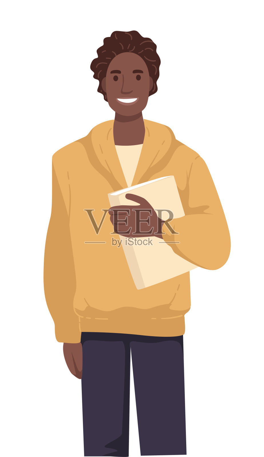 拿着书的国际学生，穿着便服的非裔美国人插画图片素材