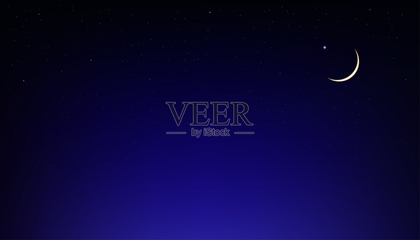 斋月吉庆背景，新月、星光与黄昏天空插画图片素材