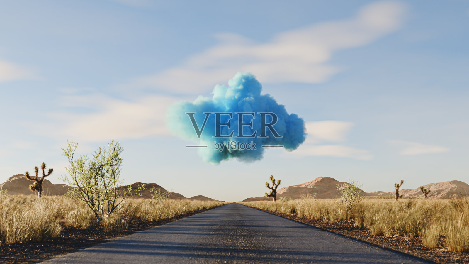 沙漠路上的蓝云照片摄影图片