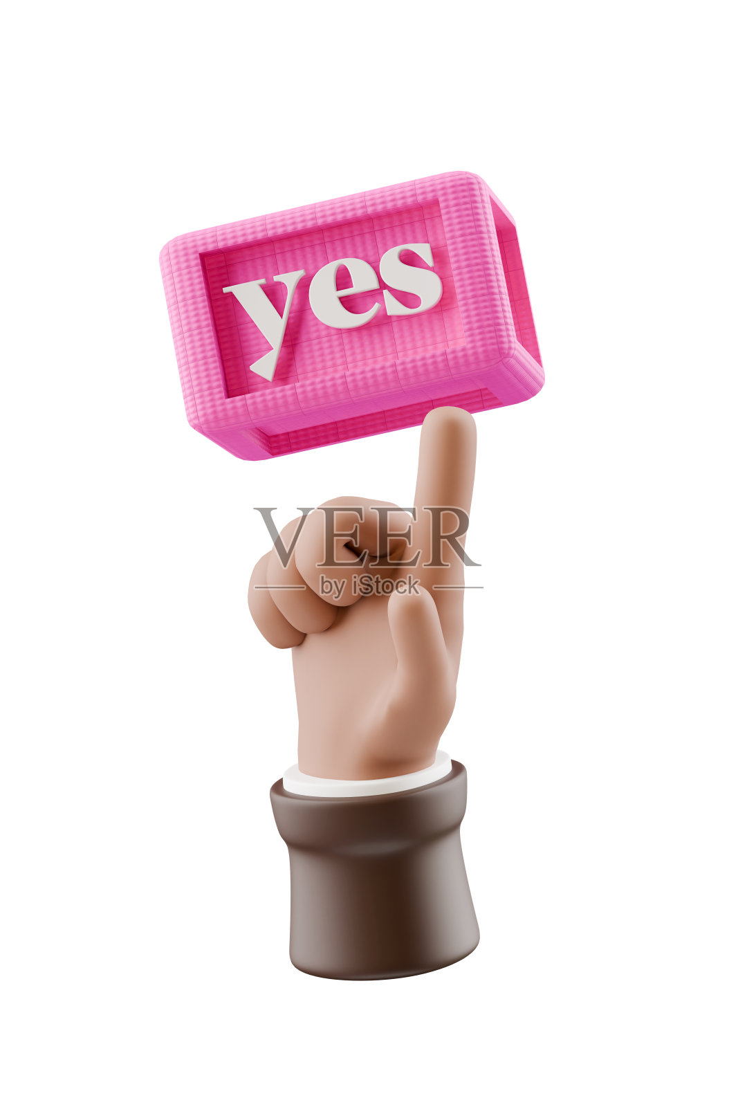 3d手指向积木玩具立方体，有白色背景的文本照片摄影图片