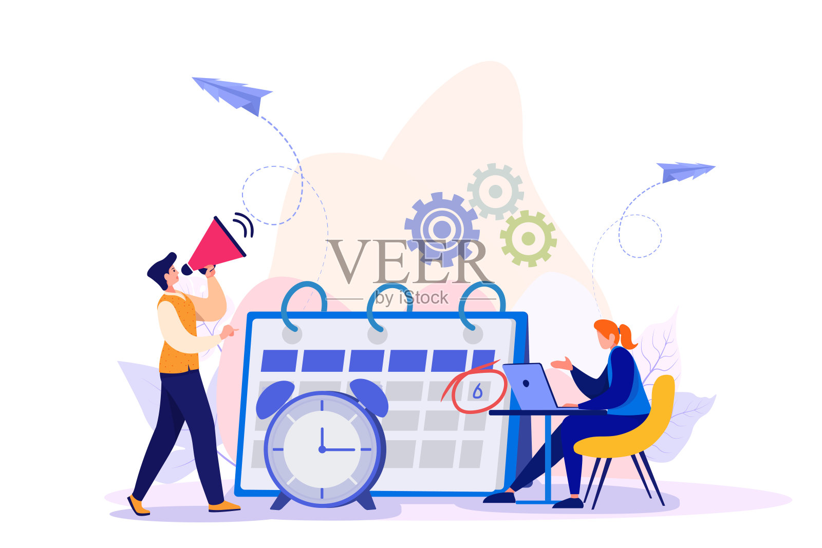 日程安排日历，团队会议或约会，项目规划或时间提醒，管理时间表概念，商人和商人在日历计划器上安排和组织工作。插画图片素材