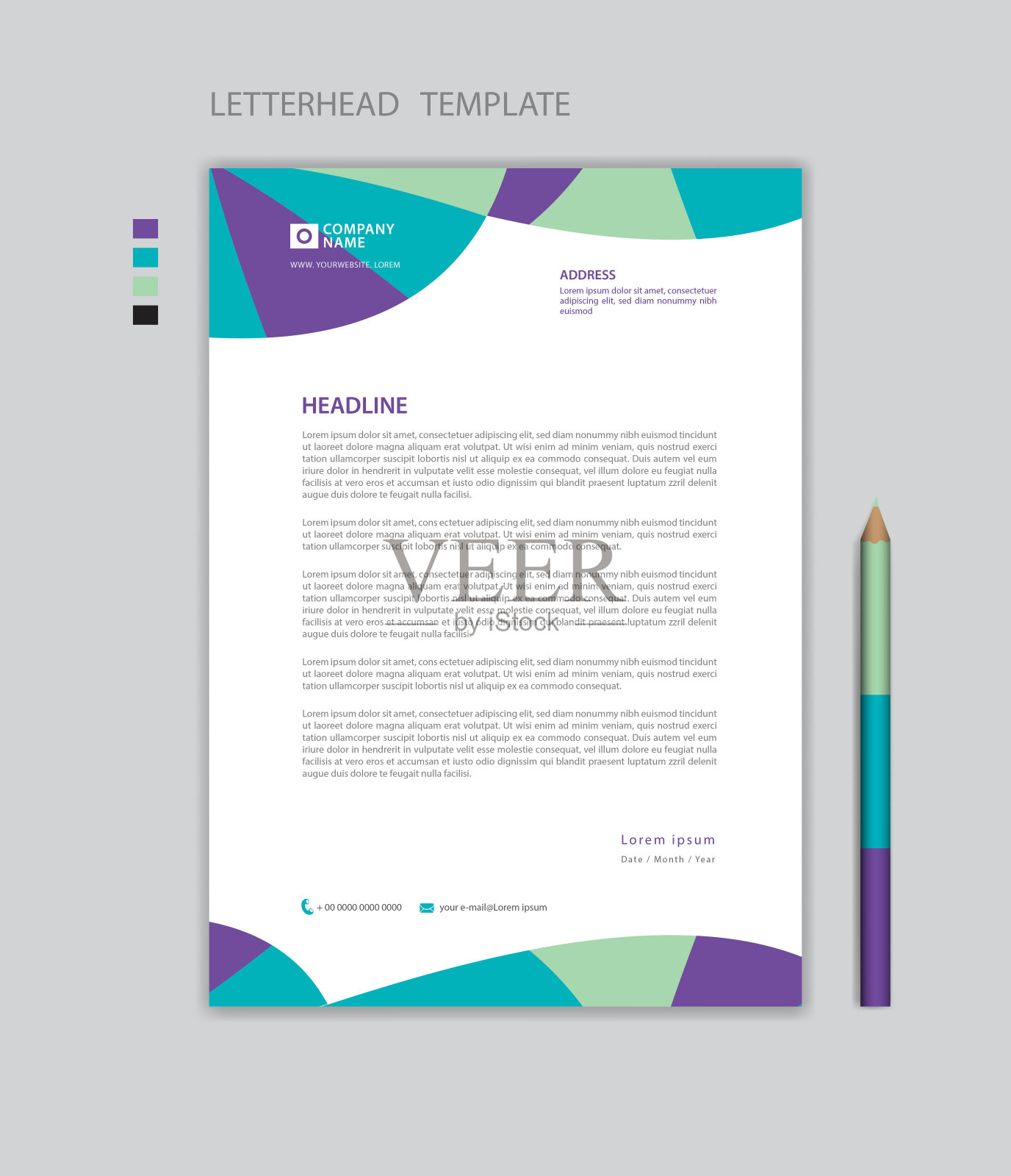 专业信头模板，公司信头设计，极简风格，印刷设计，商业广告布局，紫色背景概念，简单信头模型设计，矢量插画图片素材