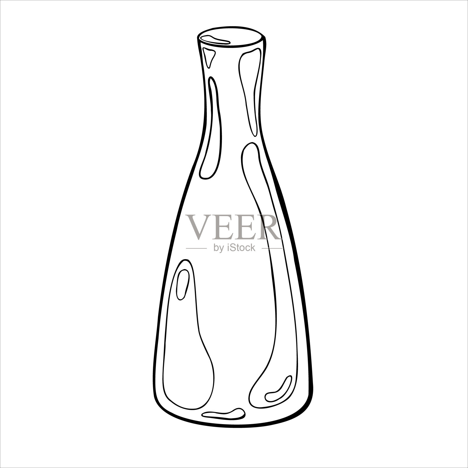 高花瓶与窄颈矢量图形插图隔离。陶瓷壶细长的形状在黑白线手绘。花瓶轮廓高墨绘。用于陶艺课、学校、陶土造型插画图片素材