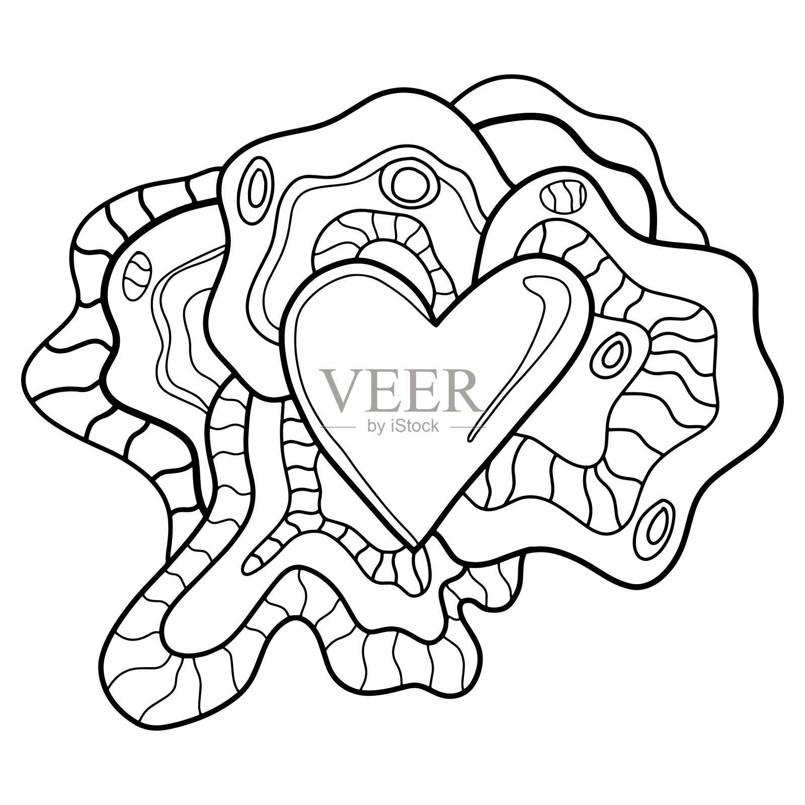 创造性的幻想涂鸦抽象着色书，疯狂的超现实主义卡孤立在白色。插画图片素材