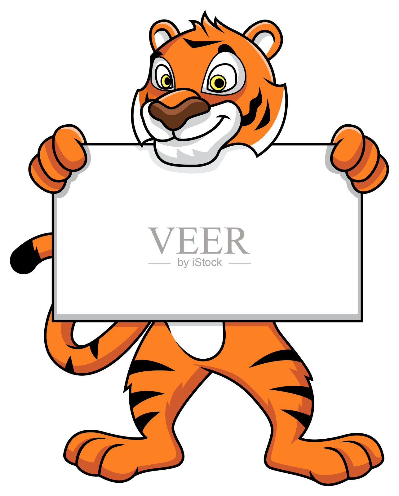 吉祥物老虎举着一个空白的卡通插图插画图片素材