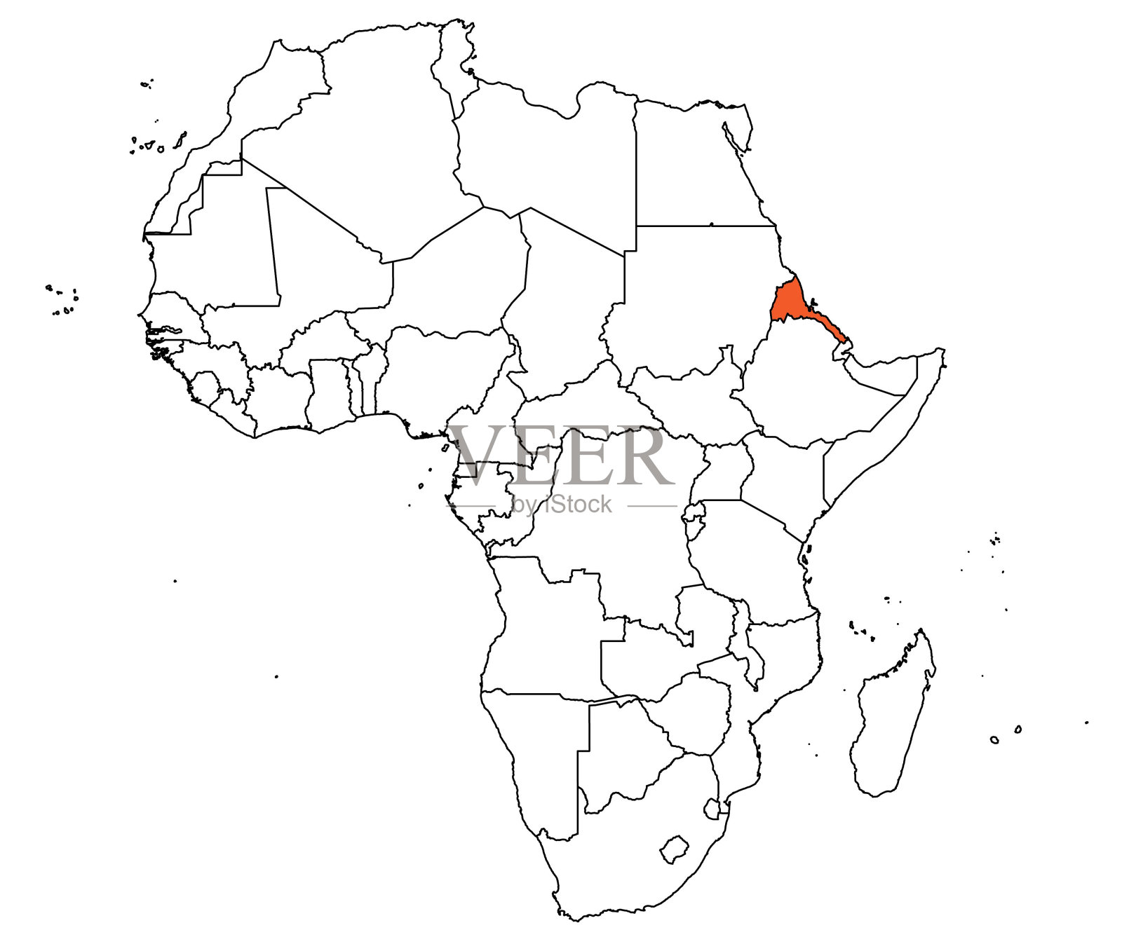 带有国家边界的非洲大陆地图。厄立特里亚地图插画图片素材