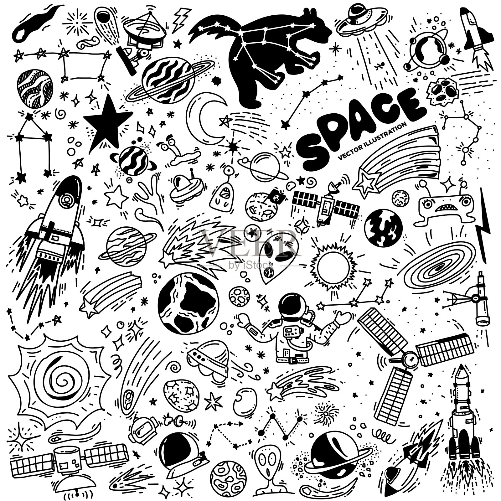 大收集手绘空间涂鸦插图。插画图片素材