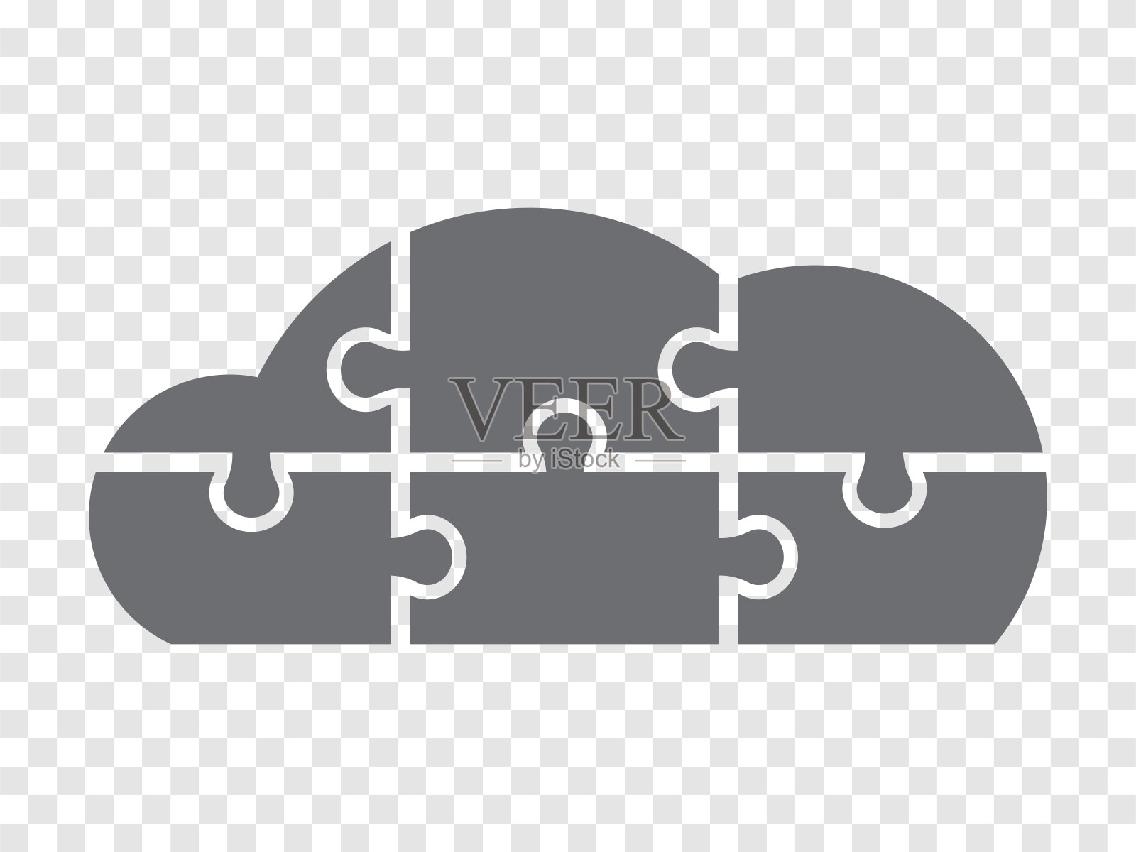 简单的图标云拼图在灰色。简单的图标拼图的六个元素在透明的背景为您的网站设计，标志，应用程序，用户界面。EP插画图片素材
