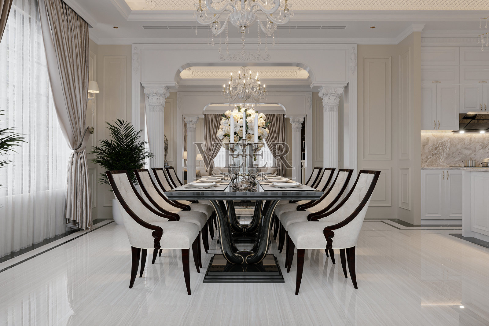 白色大理石餐厅室内设计照片摄影图片