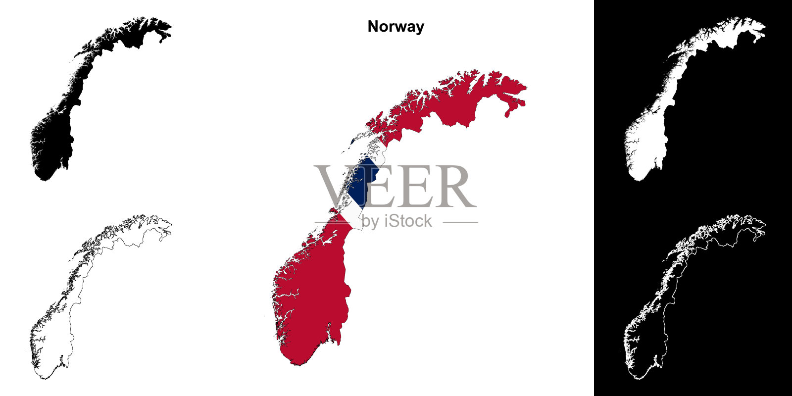 挪威空白轮廓地图集插画图片素材