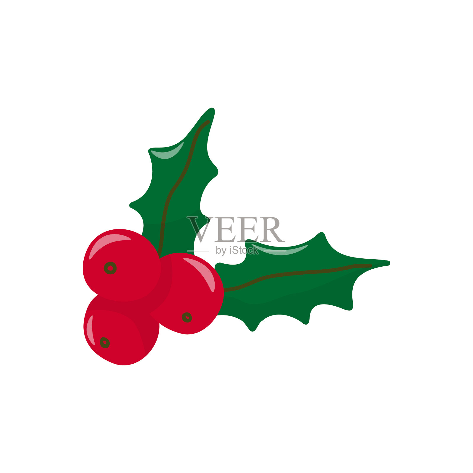 圣诞冬青浆果手绘图标在蓝色的卡通风格，股票矢量插图。圣诞节的象征。插画图片素材